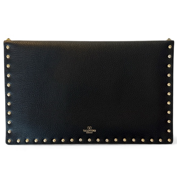 Valentino Garavani Large Black Pebbled Leather Clutch - Picture 2 of 6